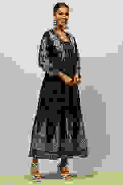 Black Rayon Printed Tiered Dress image number 4