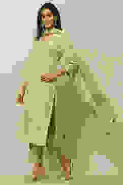 Green Printed Straight Kurta & Pants Suit Set image number 4