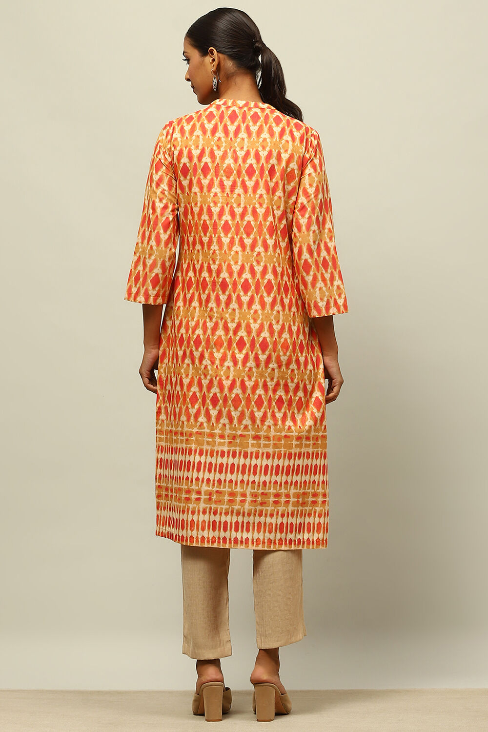 Blue Cotton Printed Straight Kurta image number 3