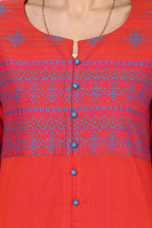 Orange Straight Poly Cotton Kurta image number 4