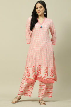 Pink LIVA Woven Straight Kurta Suit Set image number 0