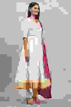 Off White Viscose Blend Printed Kalidar Suit Set image number 5