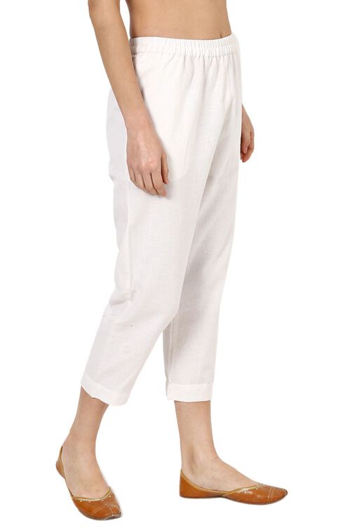White Cotton Slim Pants image number 3