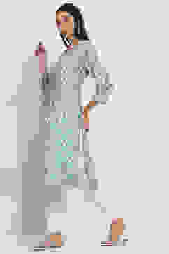 Blue Printed Straight Kurta image number 2