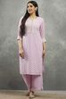 Mauve Polyester Straight Kurta Pants Set image number 6