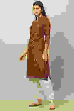 Brown Rayon Printed Straight Kurta image number 2