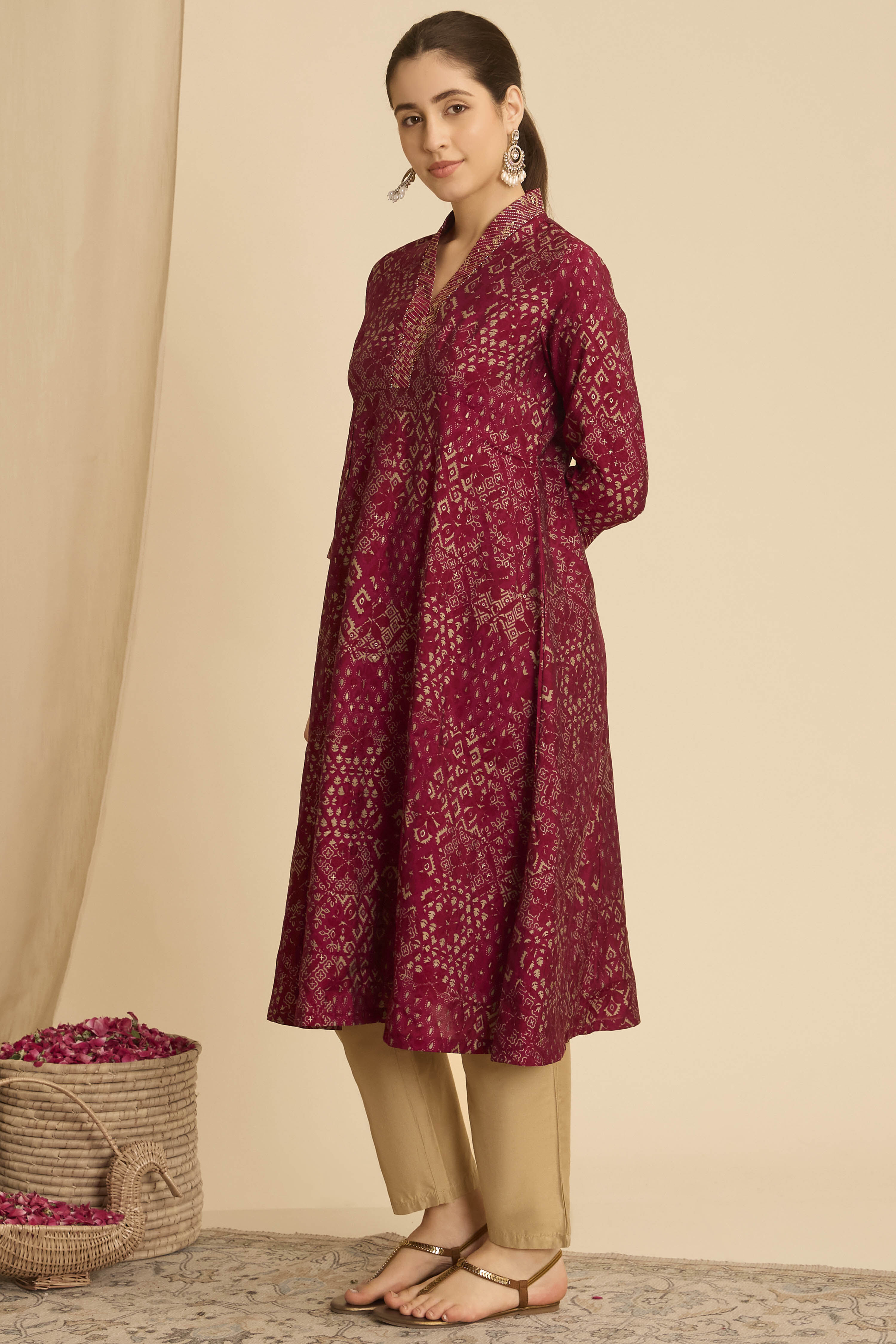 Pink Viscose Blend A-Line Printed Kurta image number 2