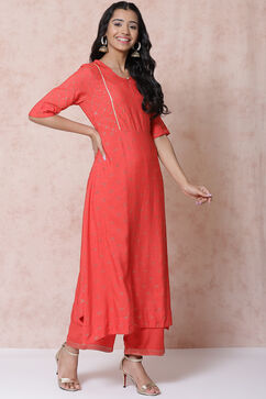 Coral LIVA Asymmetric Kurta image number 3