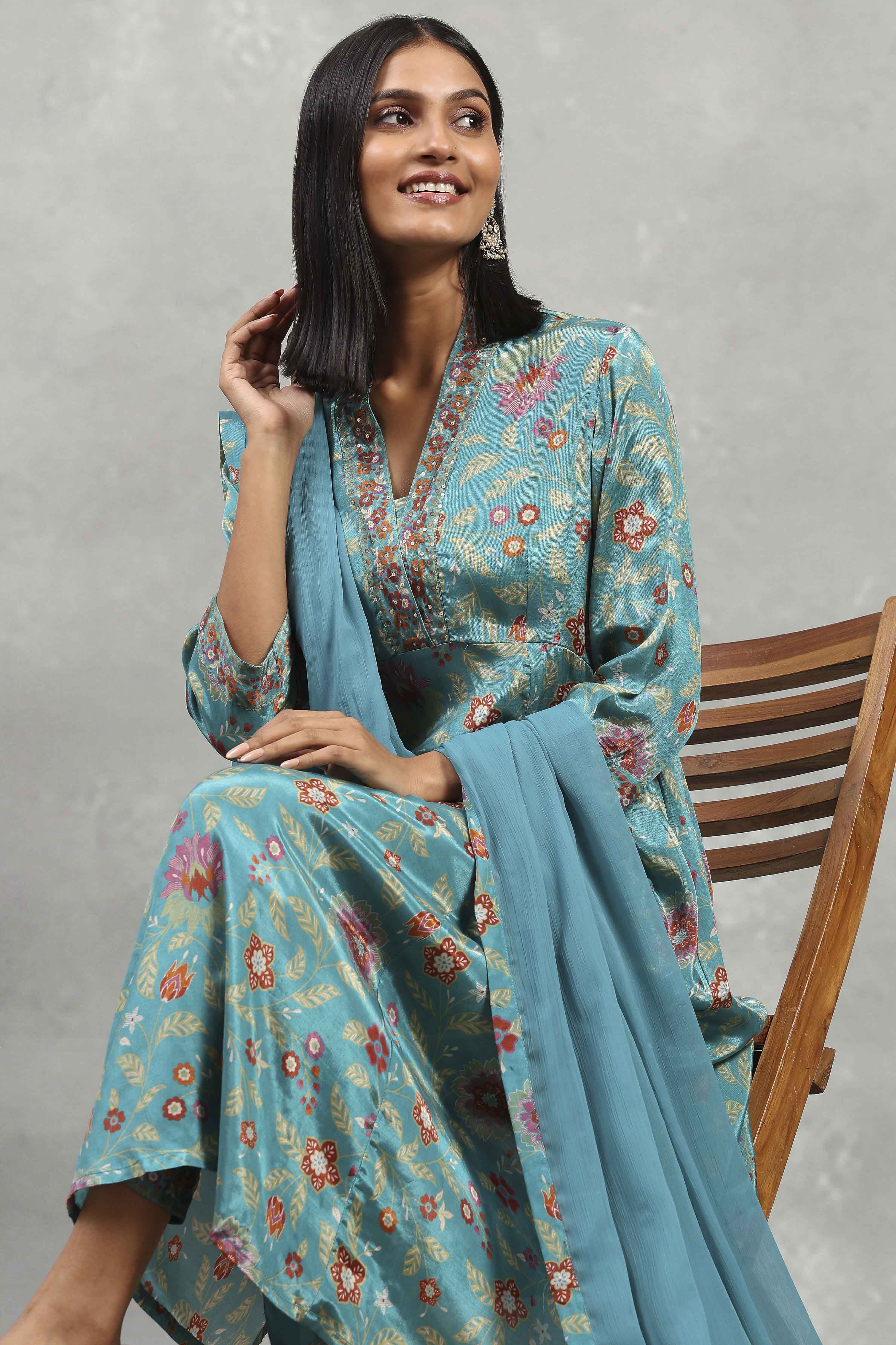 Red Viscose Rayon Printed Kalidar Suit Set image number 0