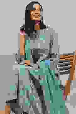 Teal Viscose Rayon Printed Kalidar Suit Set image number 0