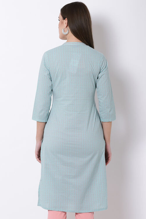 Aqua Cotton Straight Kurta image number 5