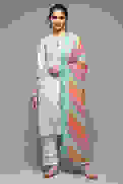 White Poly Chiffon Straight Kurta & Pants Suit Set image number 1