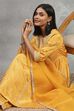 Yellow Viscose Rayon Embroidered Gathered Suit Set image number 7