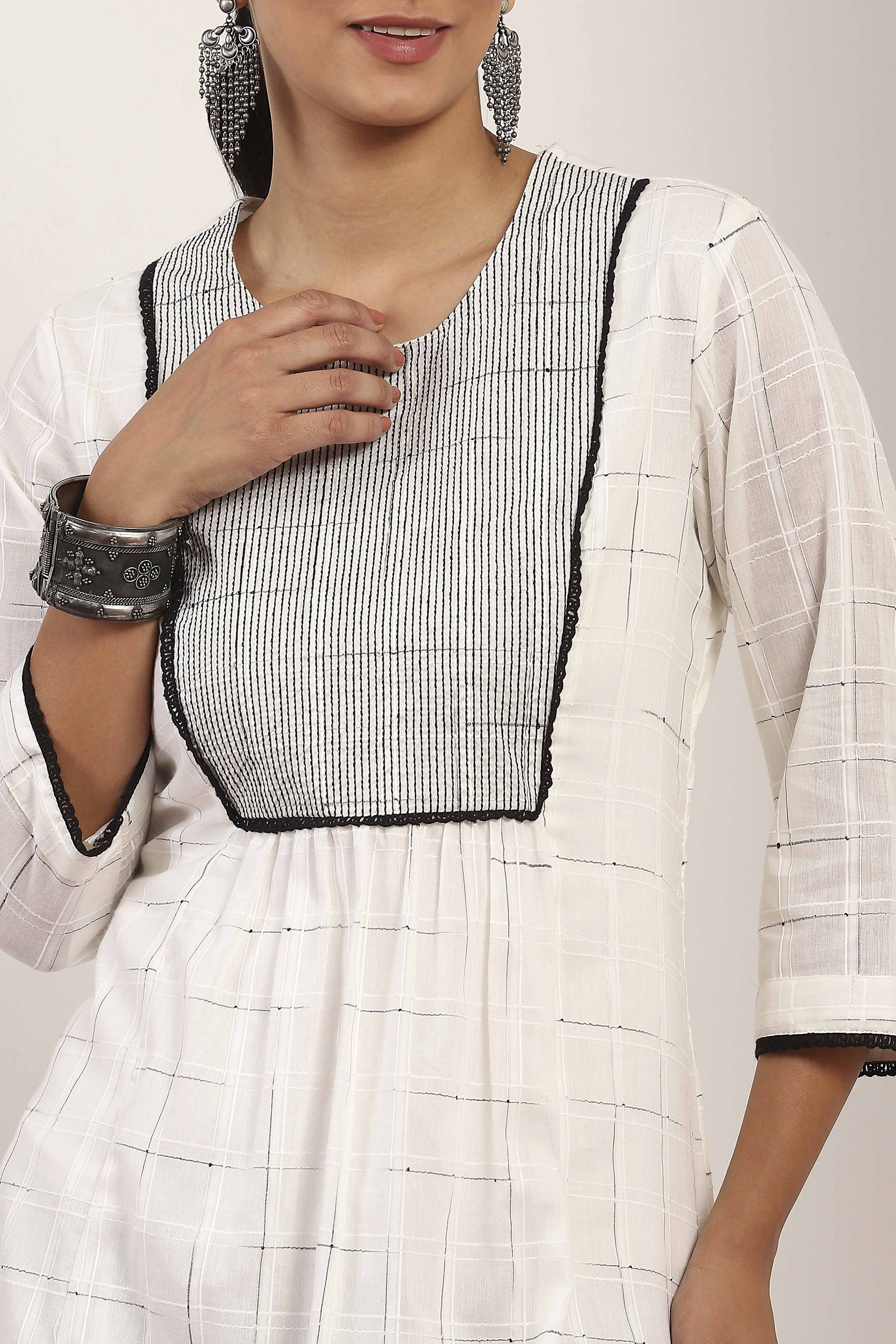 White Cotton A-Line Suit Sets image number 1