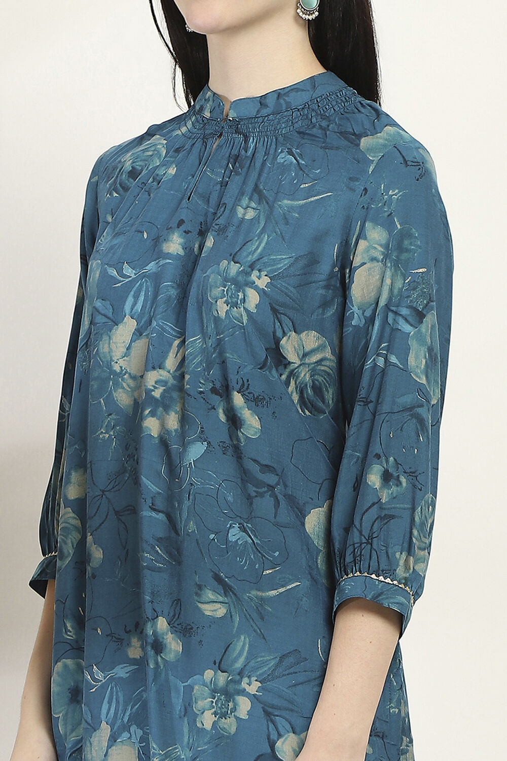 Blue Printed Straight Co-ord Set image number 1