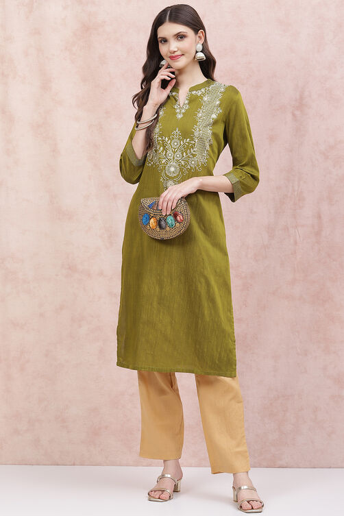 Green Art Silk Straight Kurta image number 5