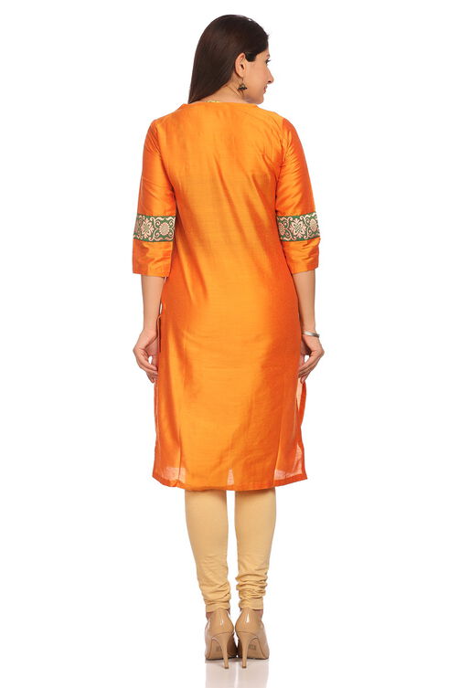 Orange Ark silk Straight Kurta image number 3