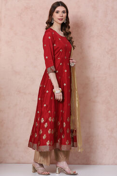 Maroon Kalidar Printed Suit Set image number 5