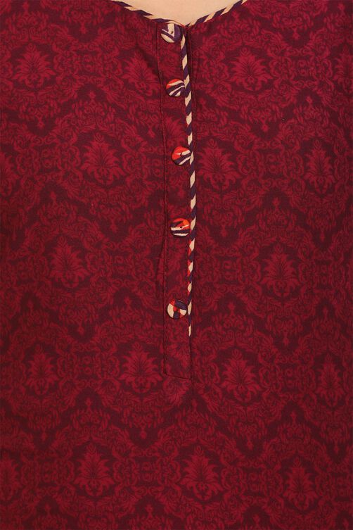 Wine Straight Cotton Kurta image number 4