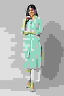 Mint Green Viscose Straight Printed Kurta image number 0