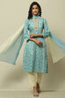Blue Cotton Blend Printed Kurta & Pants Suit Set image number 0