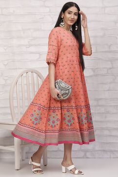 Orange LIVA Kalidar Kurta Dress image number 5