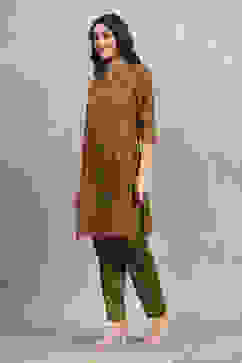 Green Cotton Printed Straight Kurta Pants Set image number 3