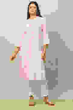 Pink Cotton Yarndyed Straight Kurta image number 5