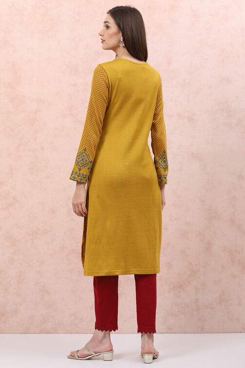 Mustard Acrylic Straight Kurta image number 4