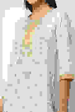 Off-White Printed Straight Suit Set image number 1