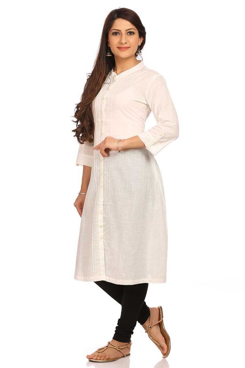 Off White Straight Cotton Kurta image number 2