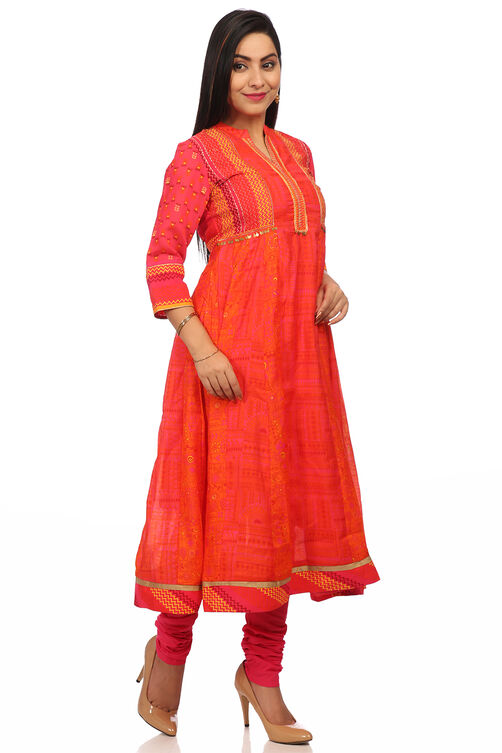 Orange Kalidar Polyester Suit Set image number 3