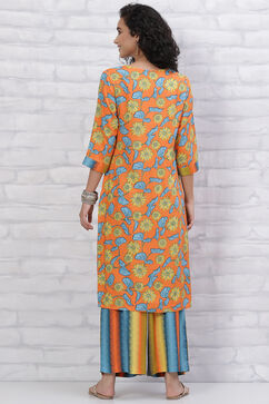 Orange LIVA Kurta Pants Set image number 4