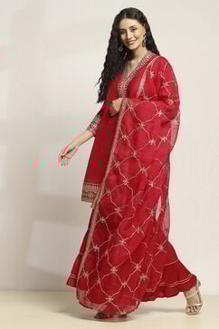 Red Viscose Straight SET image number 3