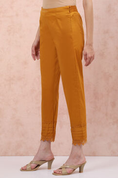 Mustard Art Silk Slim Pants image number 2