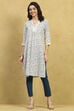 Off White Viscose Rayon Printed Straight Kurta image number 5