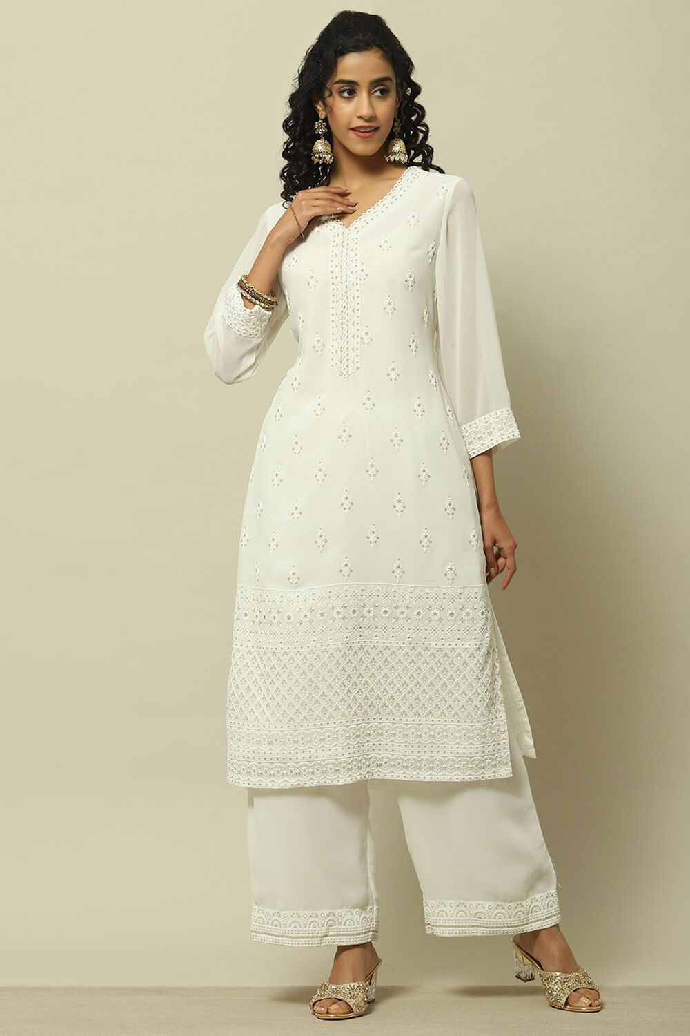 Blue Poly Georgette Solid Straight Fit Palazzo image number 0