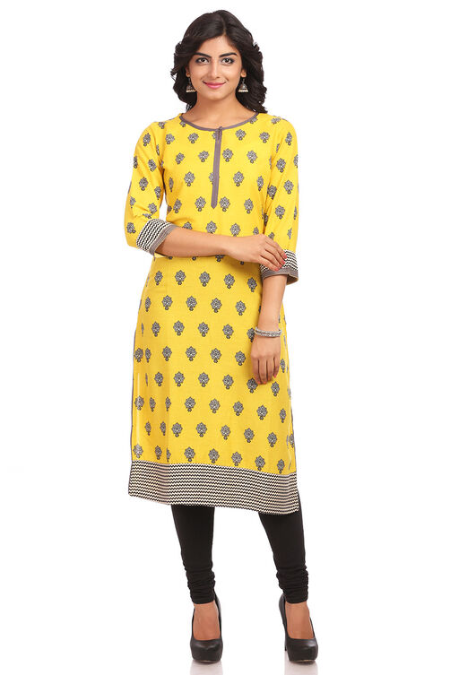 Lime Straight Cotton Kurta image number 2