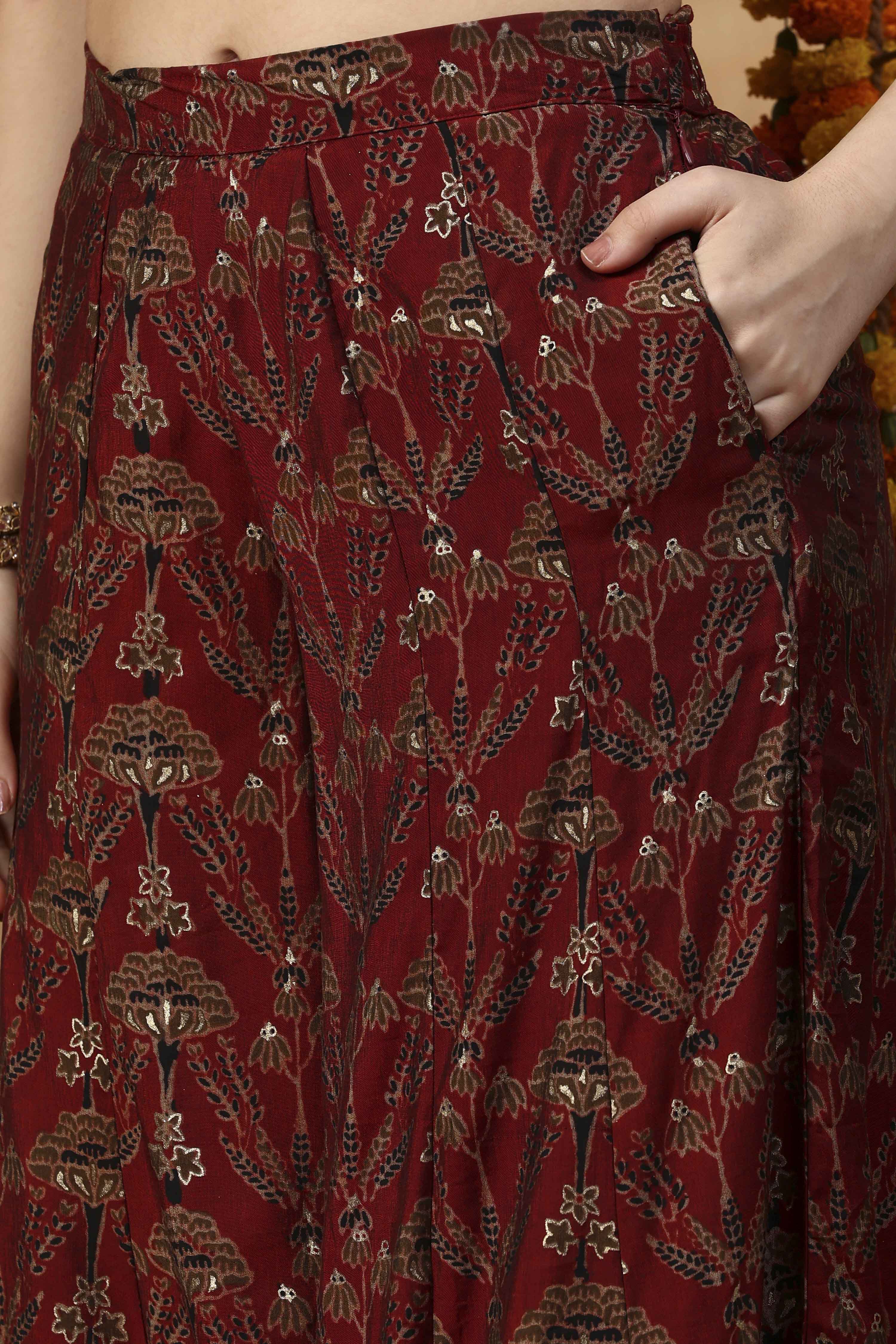 Red Viscose Blend Regular Printed Top Palazzo Set image number 2