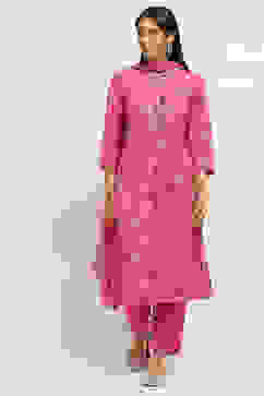 Onion Pink Viscose Blend Gathered Printed Kurta Salwar Suit Set image number 6