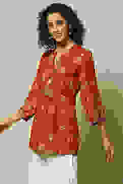 Rust LIVA Straight Printed Top image number 2