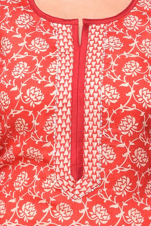 Red Straight Cotton Kurta image number 4
