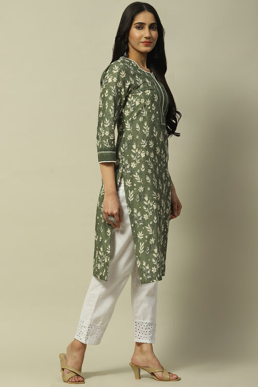 Green Cambric Staight Kurta image number 4