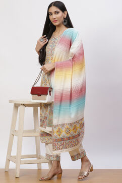 Cream Acrylic Straight Suit Set image number 5