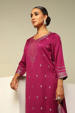 Phalsa Acrylic Straight Yarn Dyed Kurta Palazzo Suit Set image number 1