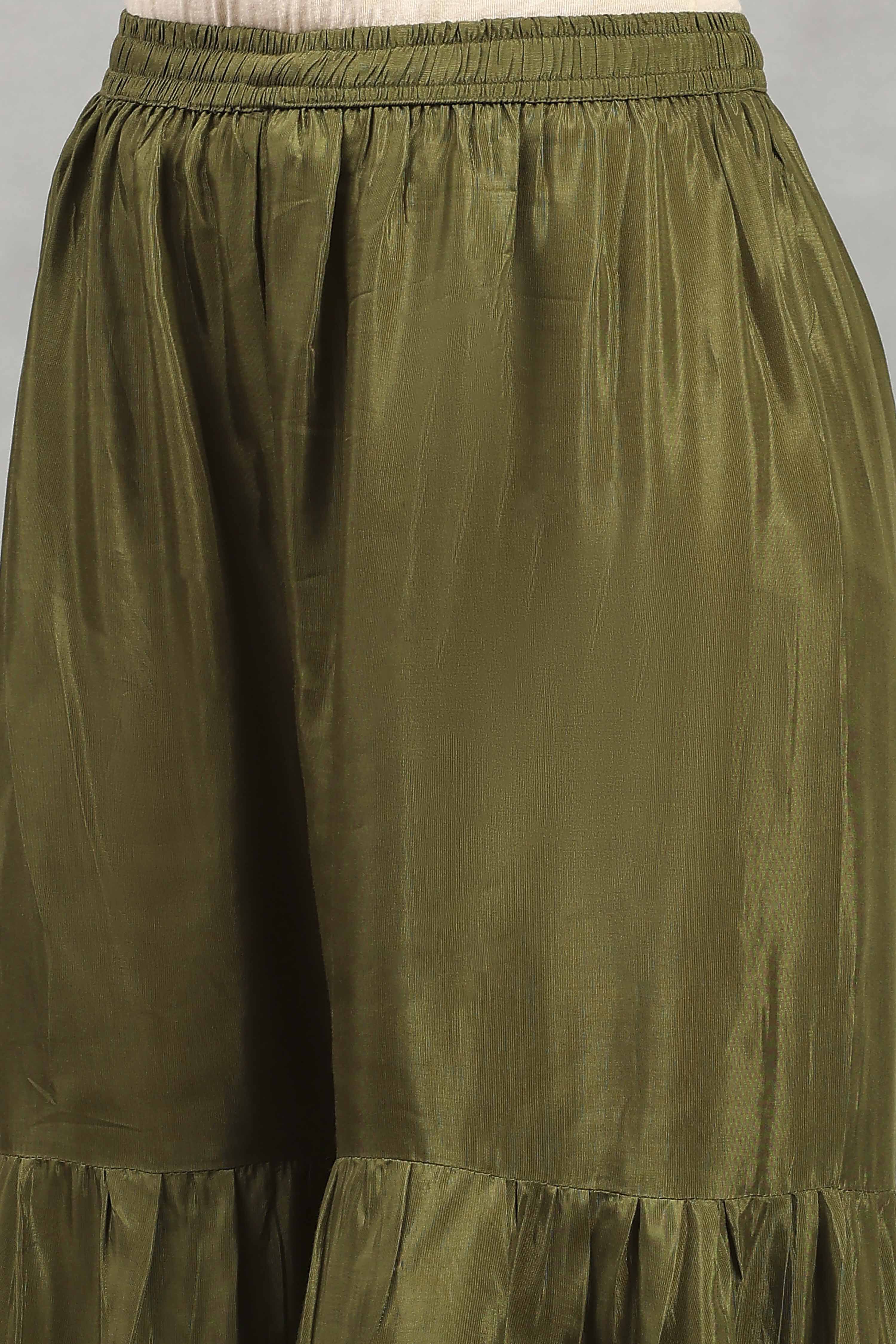 Green Viscose Rayon Solid Gathered Sharara Suit Set image number 2