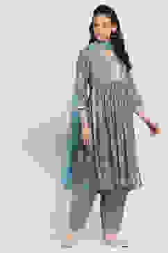 Grey Printed Gathered Suit Set image number 5