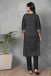 Black Cotton Printed Straight Kurta image number 3