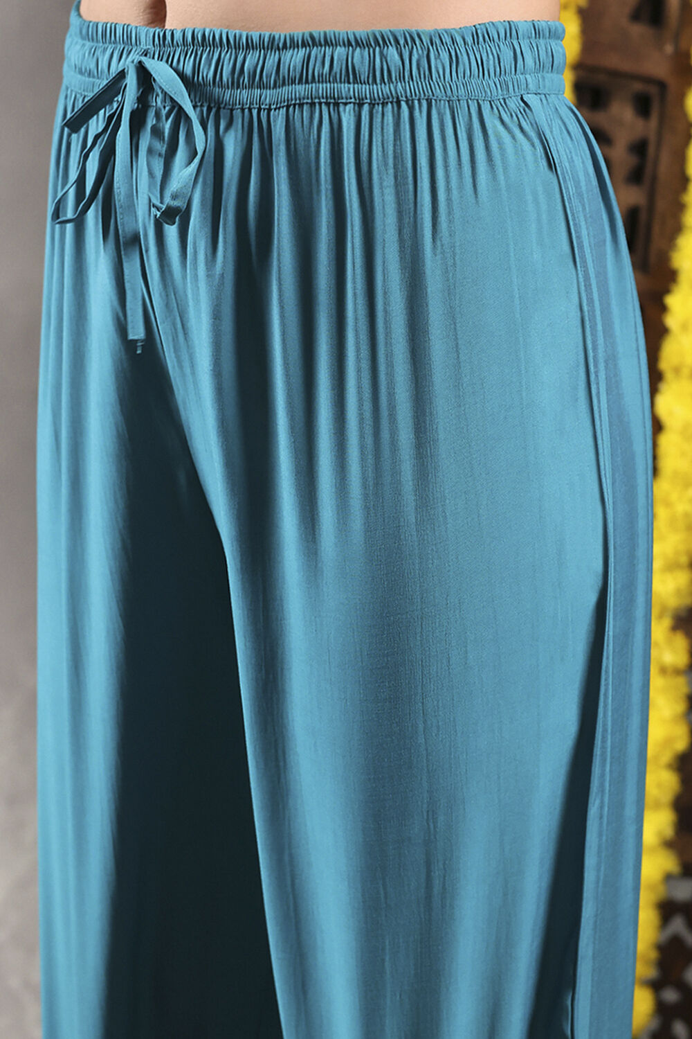 Aqua Viscose Blend Printed Straight Suit Set image number 2