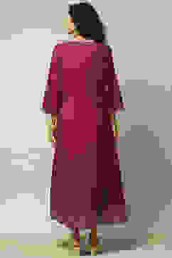 Wine Polyester A-Line Solid Dress image number 4